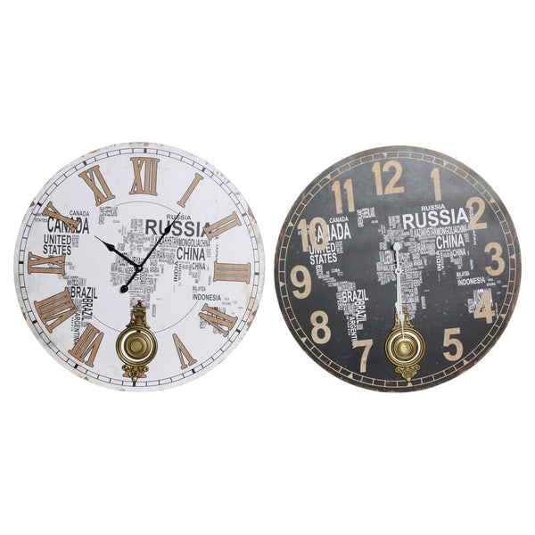 Wall Watch DKD Home Decor Pendule Mappamondo Black Wood MDF (2 pcs) (58 x 4 x 58 cm)