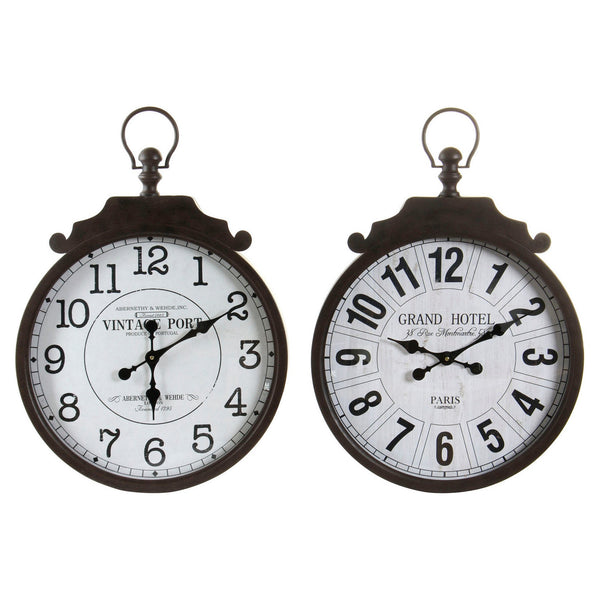 DKD Home Decor Wall Clock Traditional Black Iron Black (2 PCS) (50 x 6 x 71 cm)