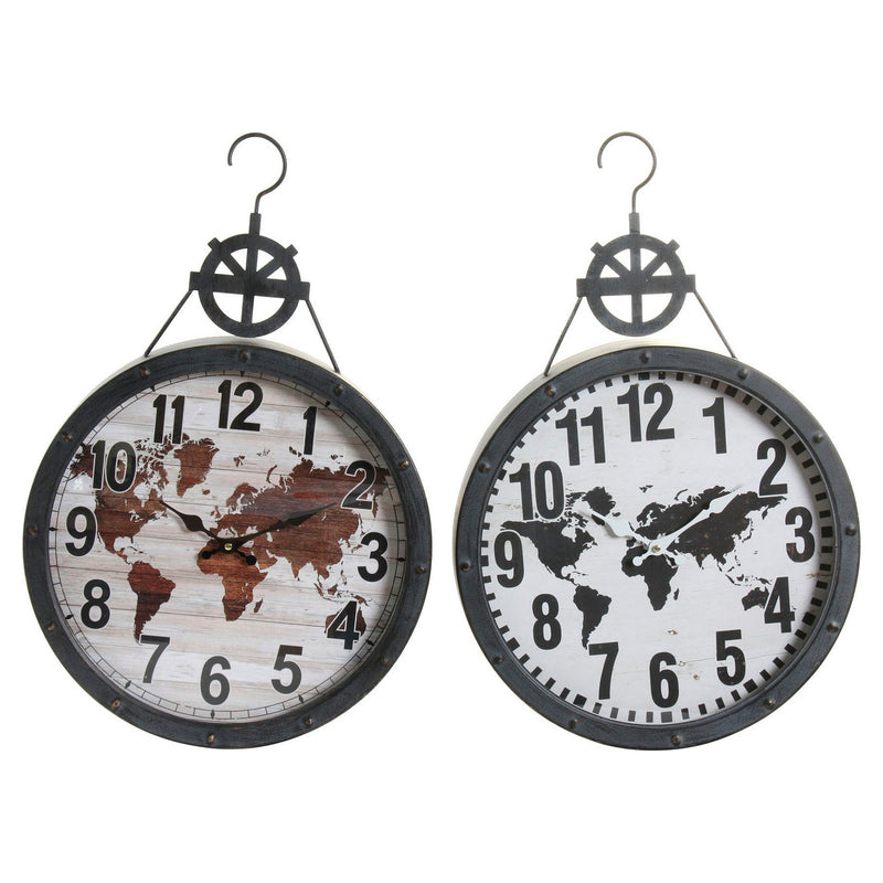 Wall Watch DKD Home Decor White Marrone Black Glass Iron Mappamondo (2 PCS) (40,5 x 7 x 62 cm)