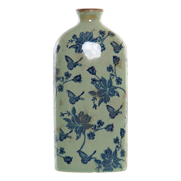 DKD Vase Vase Torch Green Blue Butterfly Service Cottage Plats (14 x 7 x 31 cm)