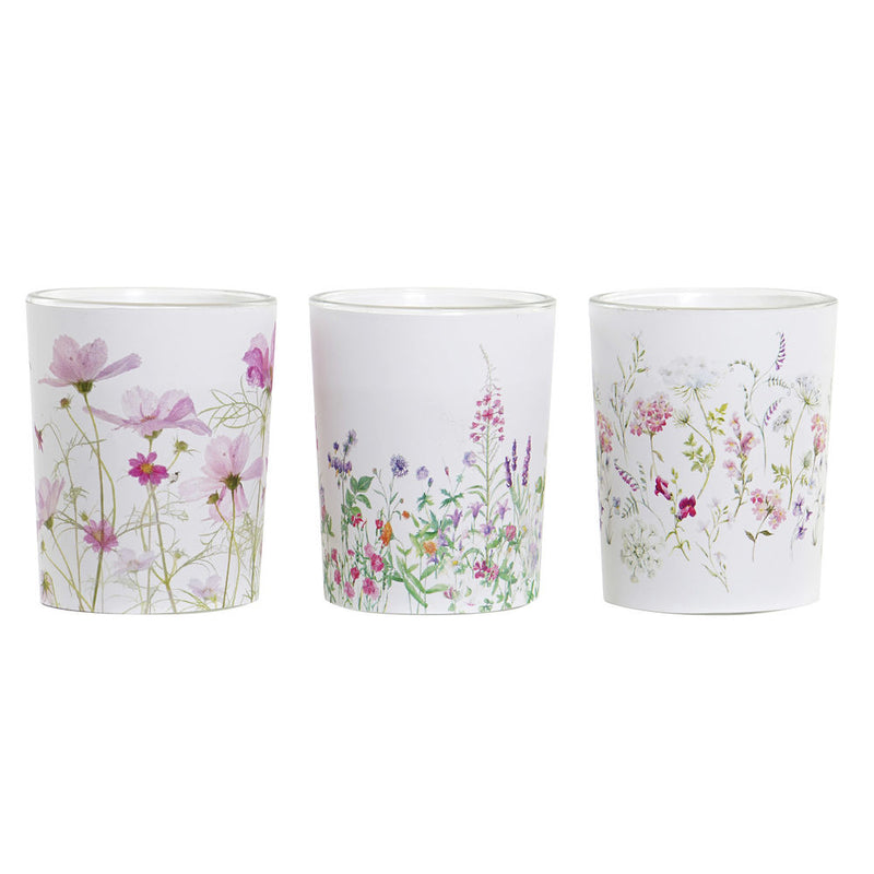 Ensemble de bougies de maison dkd fleurs de décoration shabby chic (3 pcs) (5 x 5 x 6 cm)