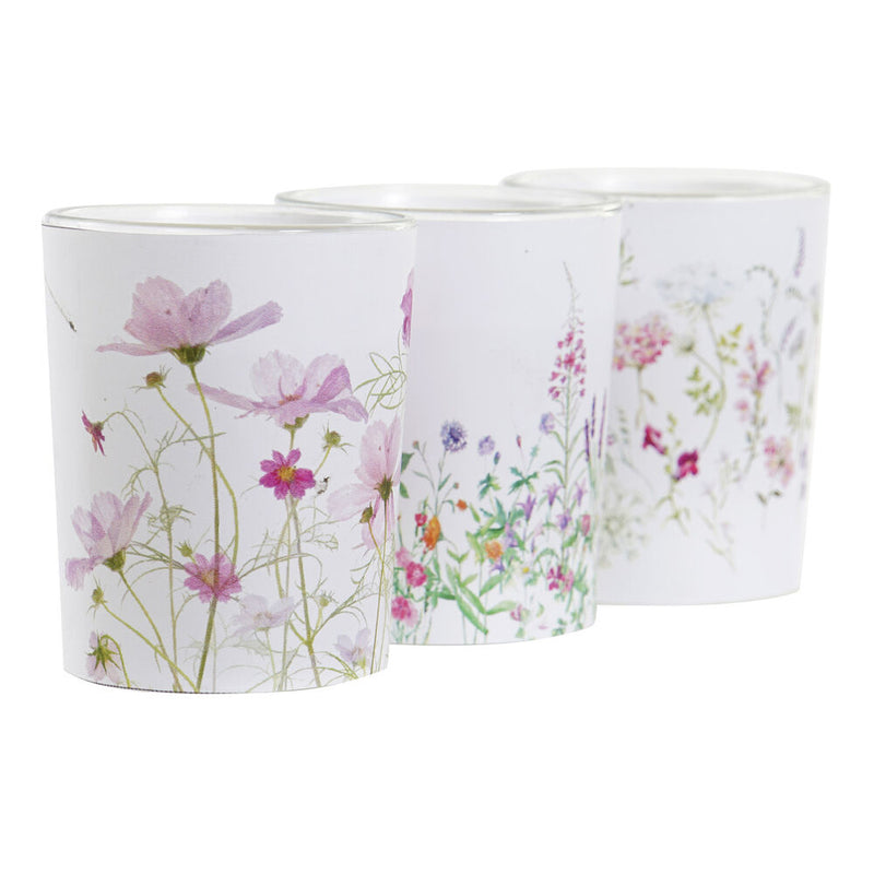 Ensemble de bougies de maison dkd fleurs de décoration shabby chic (3 pcs) (5 x 5 x 6 cm)