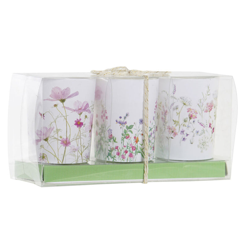 Ensemble de bougies de maison dkd fleurs de décoration shabby chic (3 pcs) (5 x 5 x 6 cm)