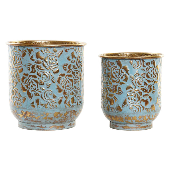 Vaso DKD Home Decor Azzurro Dorato Metallo (27 x 27 x 28 cm) (21.5 x 21.5 x 24.5 cm) (2 pcs)