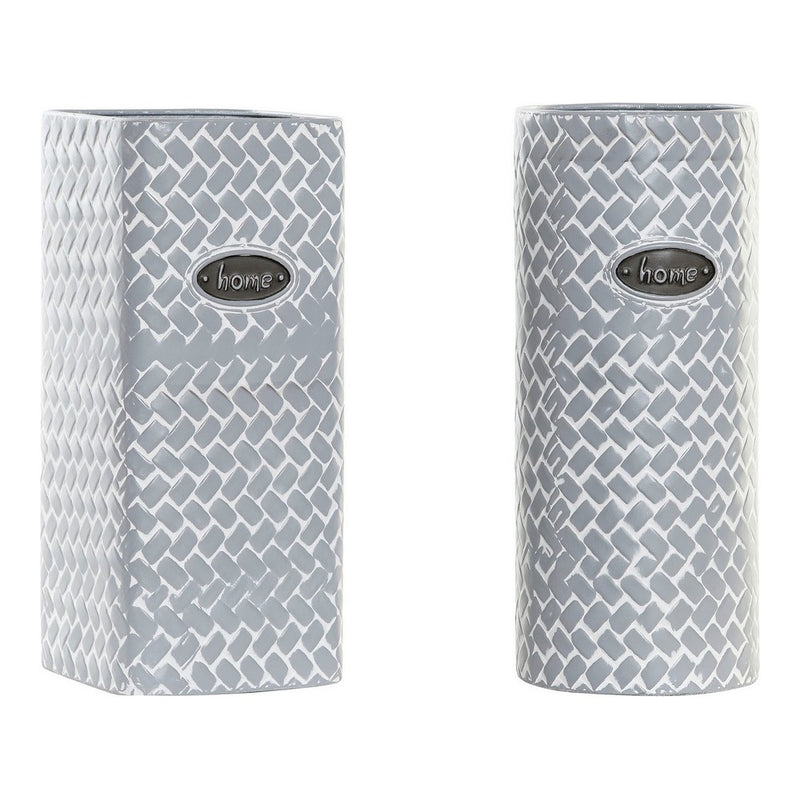 Vaso DKD Home Decor Bianco Grigio Metallo (2 pcs) (14.5 x 14.5 x 33 cm)