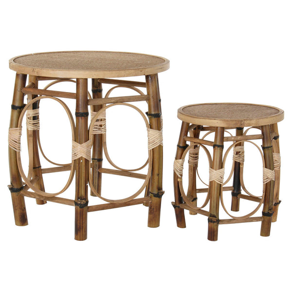 Tabla adicional DKD Decoración del hogar Rattan (2 PC) (57 x 57 x 57 cm) (36.5 x 36.5 x 42 cm)