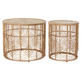 Tabla adicional DKD Decoración del hogar Rattan (2 PC) (43 x 43 x 52 cm) (62 x 62 x 52 cm)