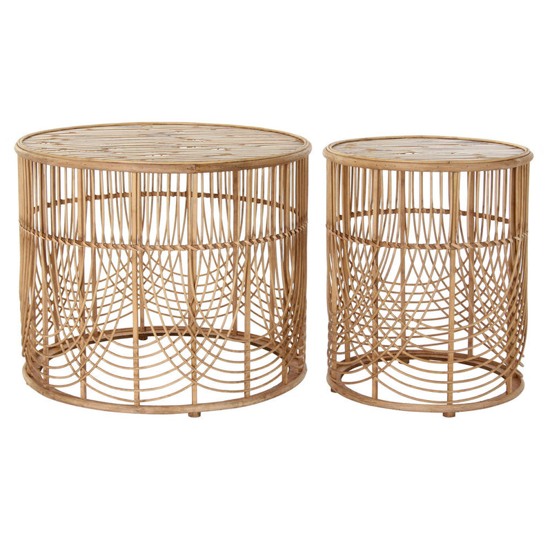 Tabla adicional DKD Decoración del hogar Rattan (2 PC) (43 x 43 x 52 cm) (62 x 62 x 52 cm)