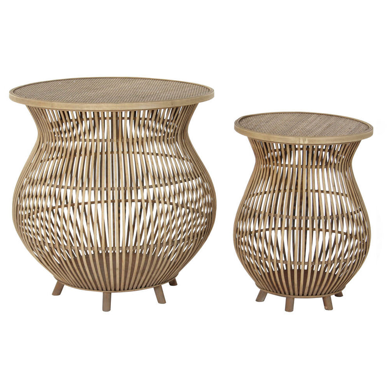 Tabla adicional DKD Decoración del hogar Rattan (2 PC) (61 x 61 x 62 cm) (41 x 41 x 53 cm)