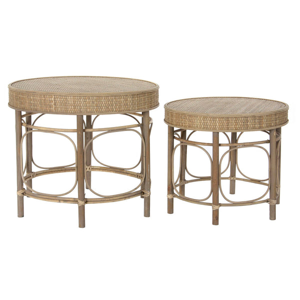 Tabla adicional DKD Decoración del hogar Rattan (2 PC) (61.5 x 61.5 x 52 cm) (50 x 50 x 43.5 cm)