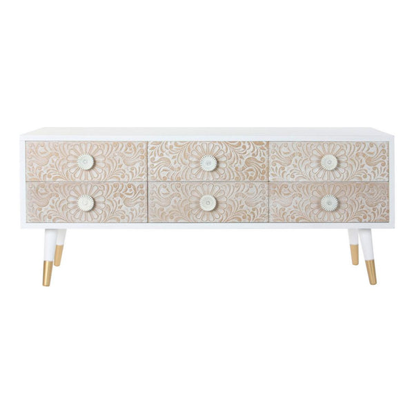 Mobile TV DKD Home Decor Bianco Brad Marrone Chiaro (120 x 42 x 50 cm)