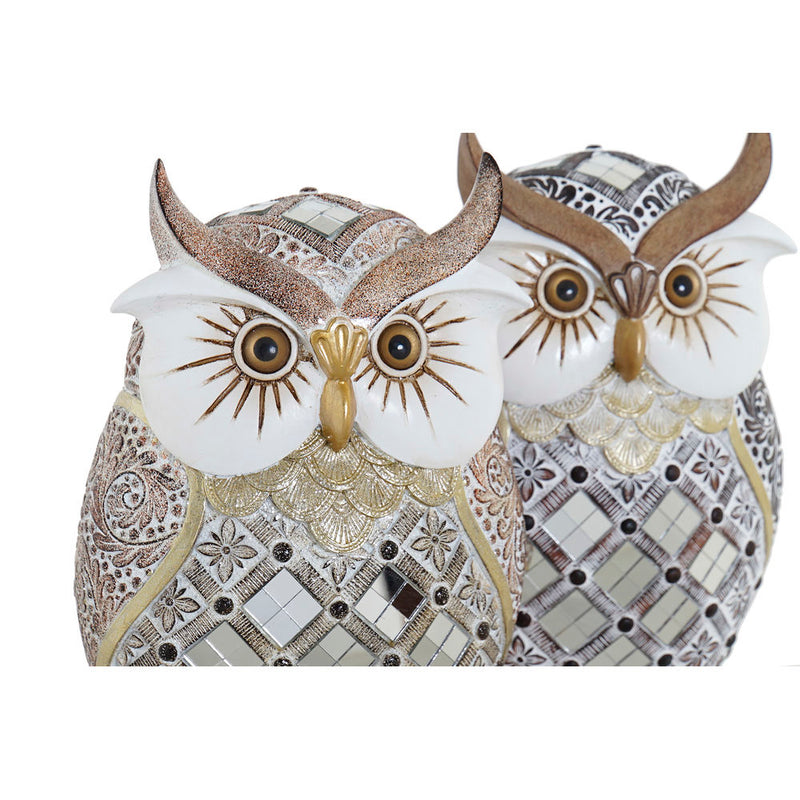 Statua Decorativa DKD Home Decor Argentato Gufo Dorato Resina (14 x 10 x 20 cm) (2 pcs) - zannishop