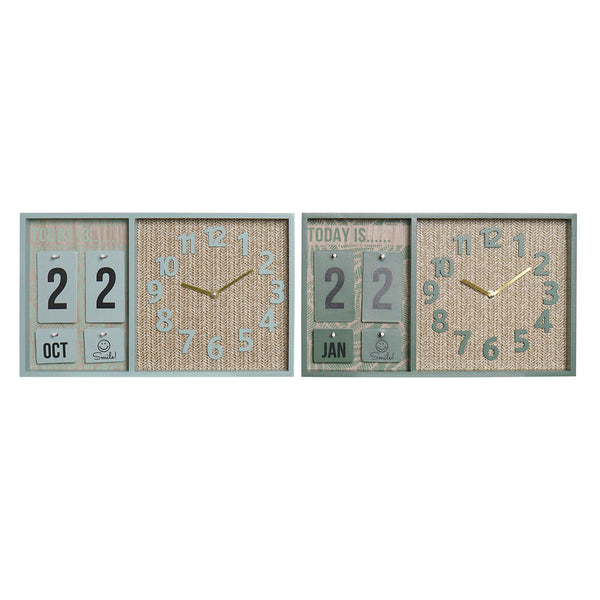 Wall Watch DKD Home Decor Polypropylène Green Mint Wood MDF (2 pcs) (40 x 5 x 24 cm)