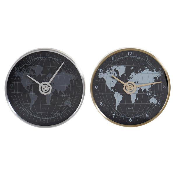 Wall Watch DKD Home Decor Black Aluminium Silver Golden Golden Glass (2 PCS) (30 x 4,3 x 30 cm)