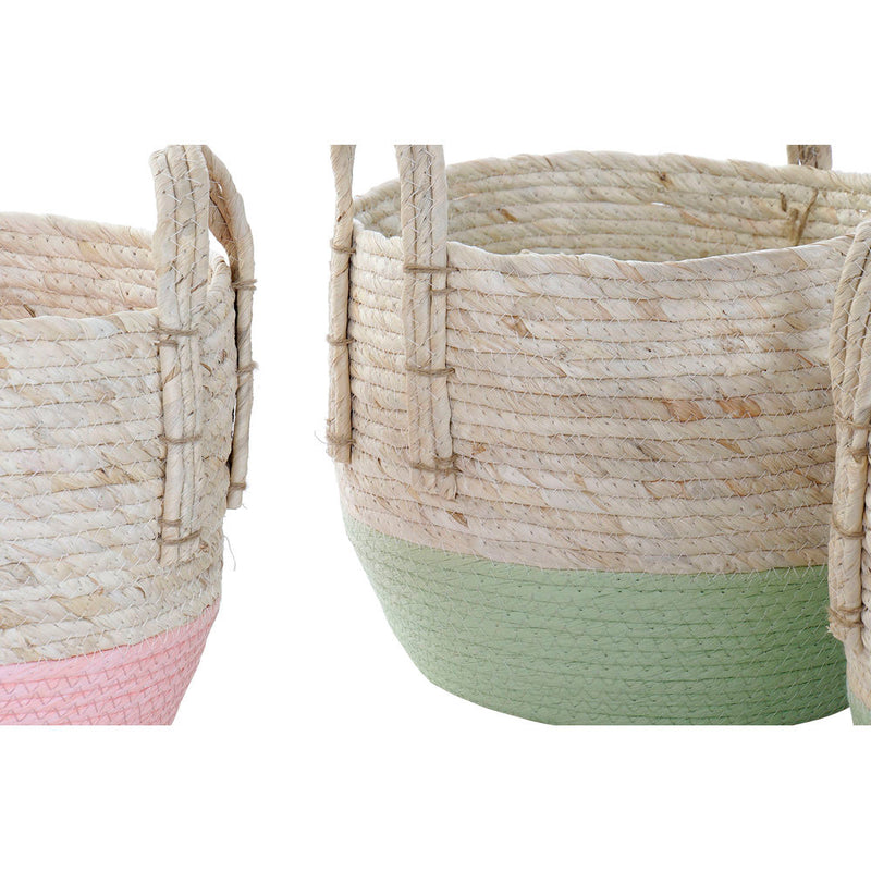 Juego de Cestas DKD Home Decor Natural Rosa Verde Fibra (2 pcs) (30 x 30 x 32 cm)