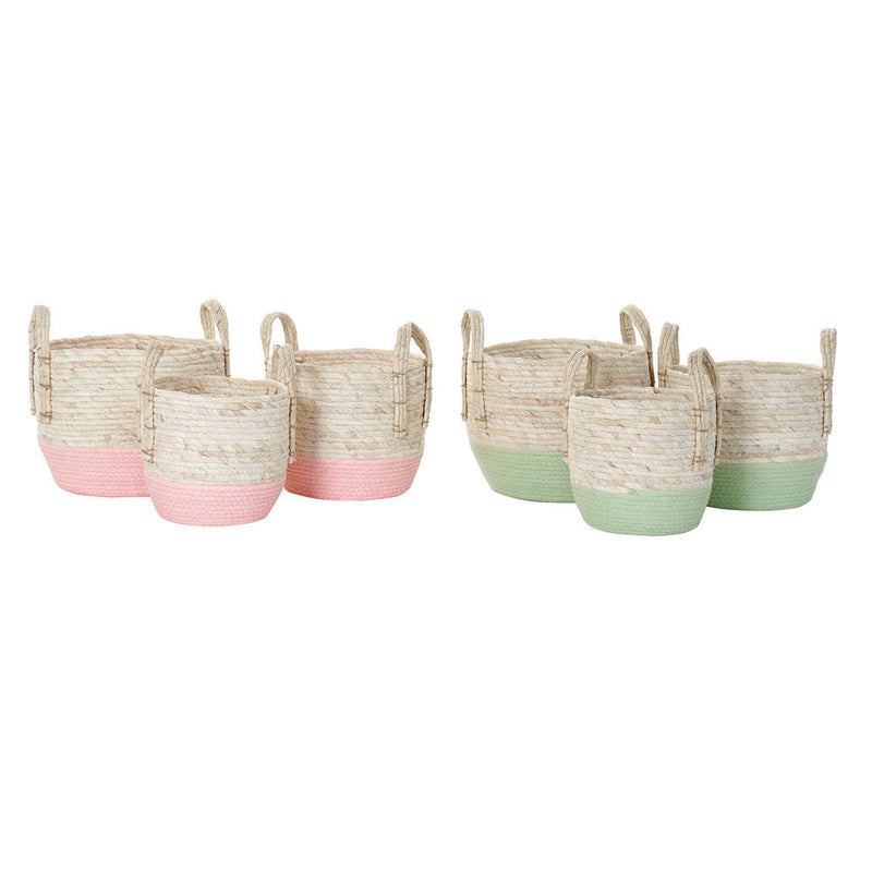 Juego de Cestas DKD Home Decor Natural Rosa Verde Fibra (2 pcs) (30 x 30 x 32 cm)