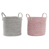 Korb DKD Home Decor Grau Rosa Baumwolle (26 x 26 x 28 cm) (2 pcs)