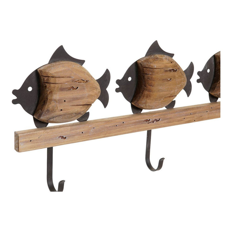 Appendiabiti da parete DKD Home Decor Nero Metallo Legno di  paulownia (61.5 x 3.5 x 20 cm)