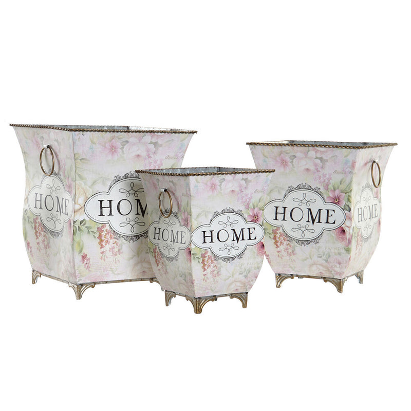 DKD Home Vase Decor Metal Rosa (3 pcs)