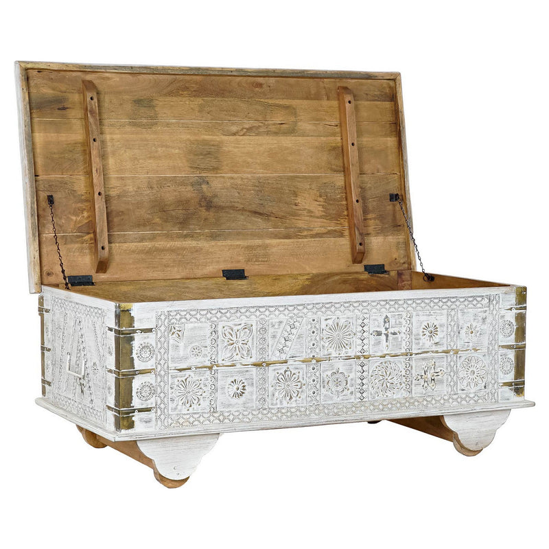 Mesa adicional DKD Decoración del hogar Madera de mango de metal dorado blanco (115 x 60 x 45 cm)