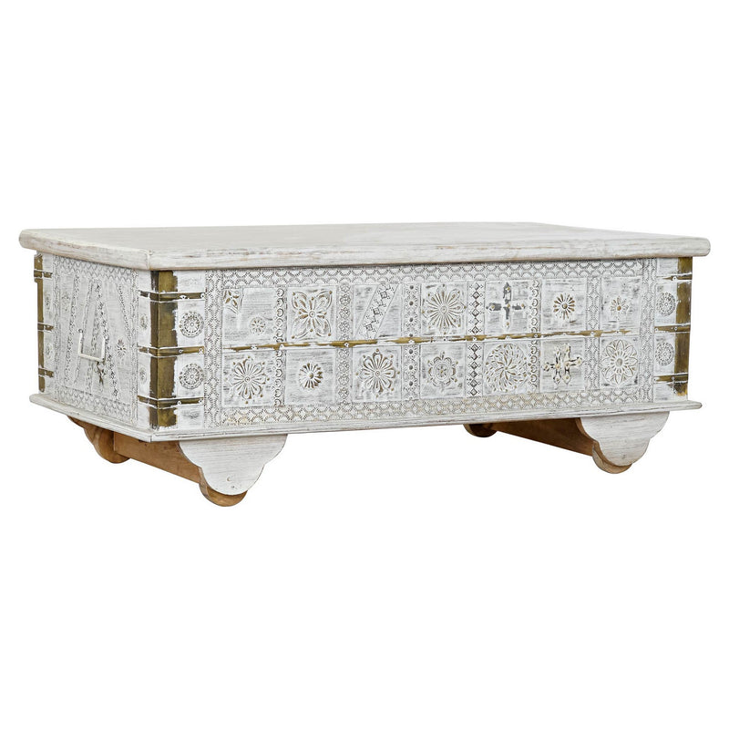 Mesa adicional DKD Decoración del hogar Madera de mango de metal dorado blanco (115 x 60 x 45 cm)