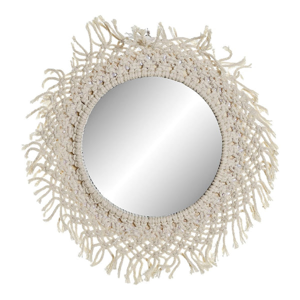 Specchio da parete DKD Home Decor Beige Cotone Vetro Macramé (38 x 3 x 38 cm) - zannishop