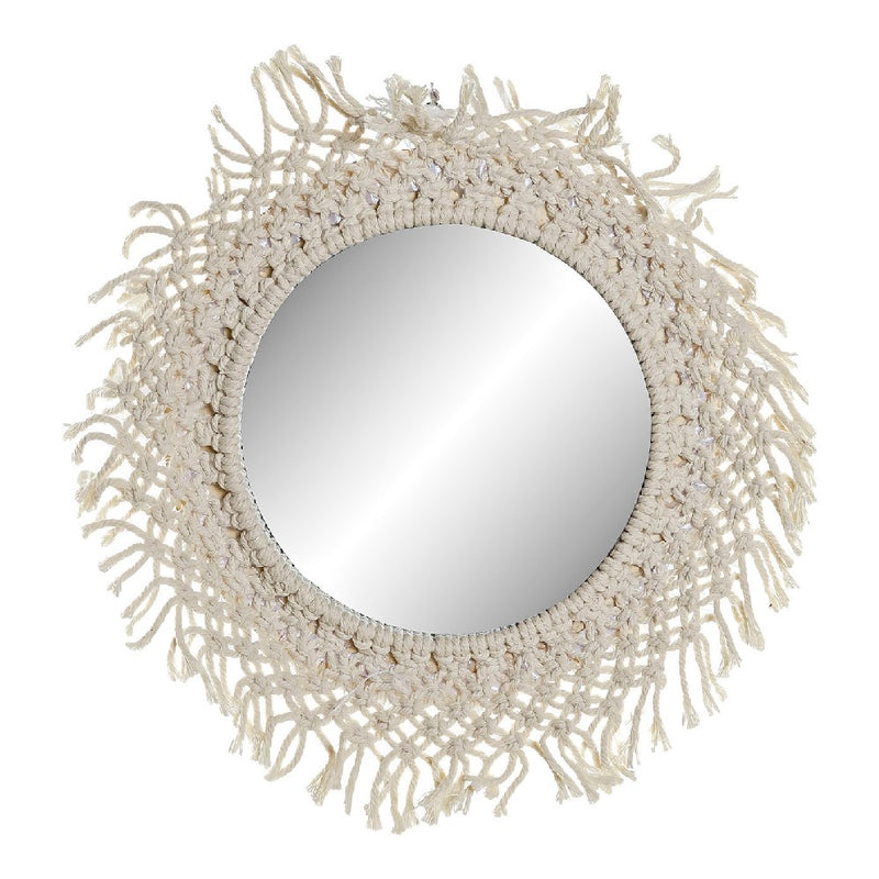 Specchio da parete DKD Home Decor Beige Cotone Vetro Macramé (38 x 3 x 38 cm) - zannishop