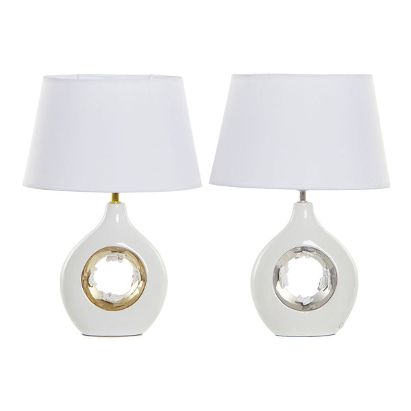 Lampada da tavolo DKD Home Decor Bianco Argento Poliestere Porțelan 220 V Dorato 50 W (2 pcs) (31 x 21 x 45 cm) - zannishop