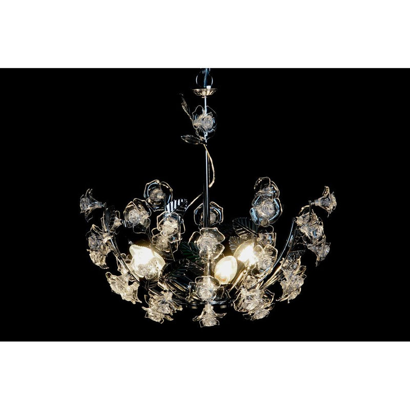 DKD Home Chandelier Decor Flores de metal acrílico plateado (45 x 45 x 40 cm)