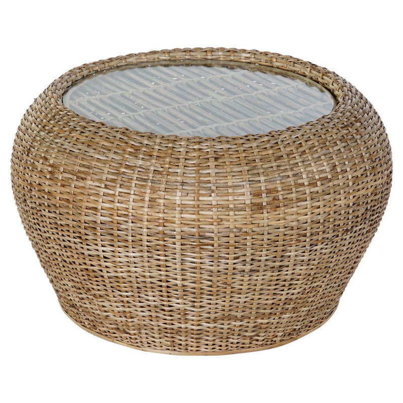 Mesa adicional DKD Decoración del hogar Rattan de vidrio (82 x 82 x 48 cm)