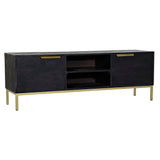 DKD Home Decor TV Gabinete de metal dorado negro Madera de mango (147 x 40 x 51 cm)