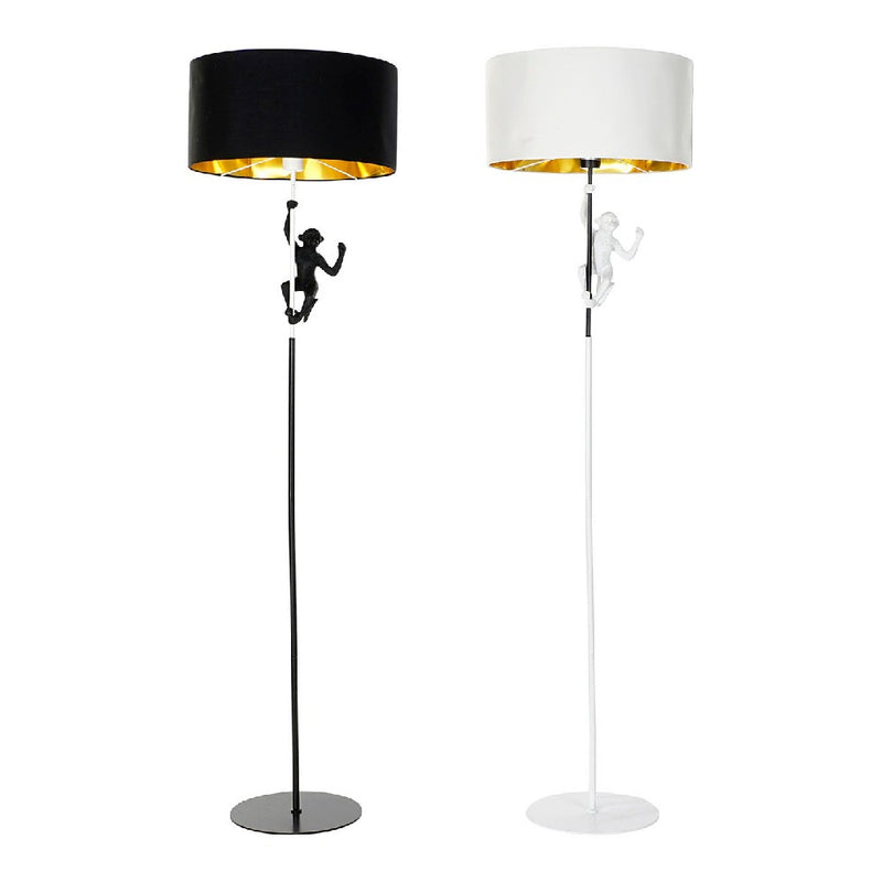 Lampada da Terra DKD Home Decor Bianco Nero Poliestere Metallo Resina Dorato Scimmia (2 pcs) (44 x 44 x 166 cm)