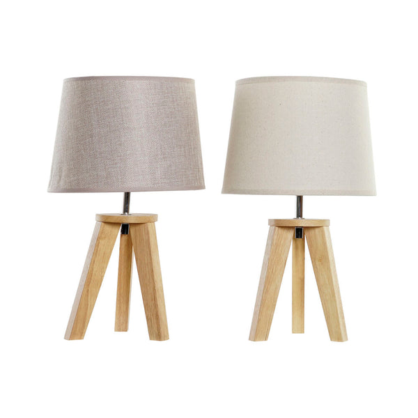 Lampada da tavolo DKD Home Decor Legno Poliestere Bianco Crema Marrone Chiaro 220 V 60 W (2 pcs) (25 x 25 x 42 cm) - zannishop