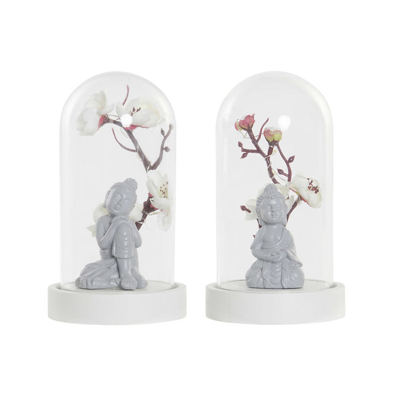 Lampada da tavolo DKD Home Decor Vetro Grigio Buda Polietilene Bianco Resina (9.5 x 9.5 x 16 cm) (2 pcs) - zannishop