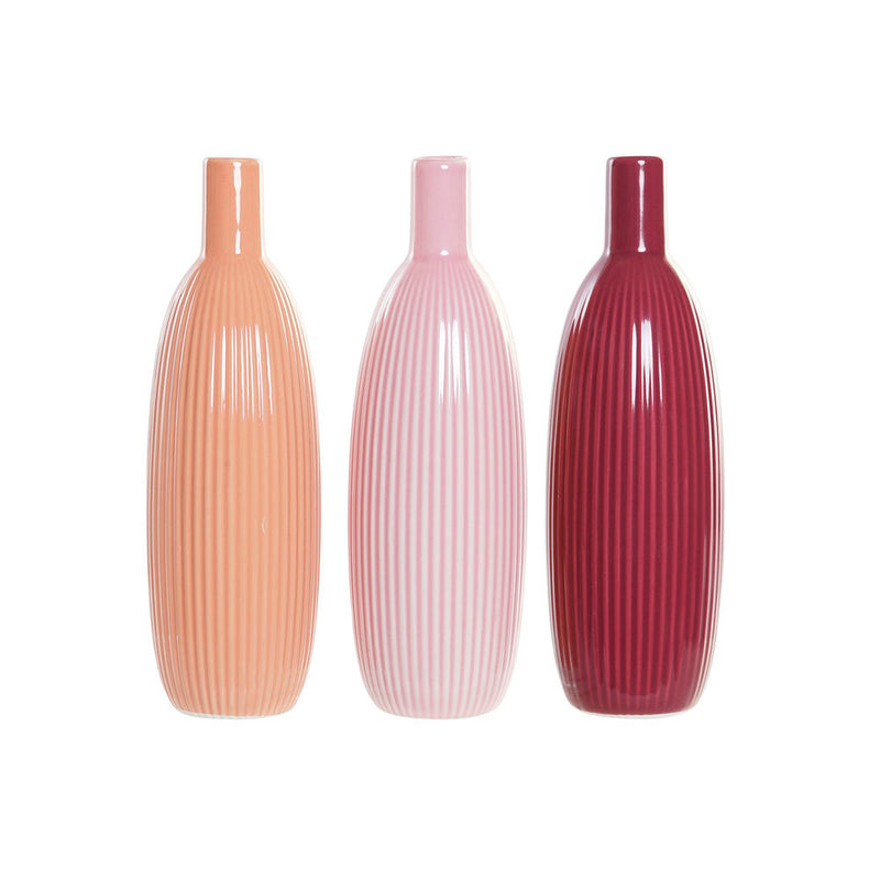 DKD Home Decor Vase Porțelan Shabby Chic Coral Terracotta (3 pc) (10 x 10 x 32 cm)