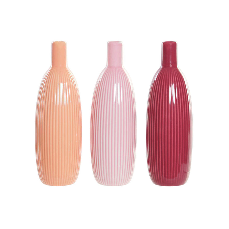 Vase DKD Home Decor Porțelan Shabby Chic en terre cuite corail (3 pcs) (8,5 x 8,5 x 25,5 cm)