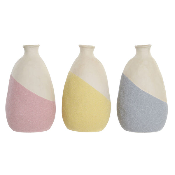 DKD Home Vase décor jaune Giallo Rosa Rosa Terracotta (3 pcs) (12,5 x 12 x 23 cm)