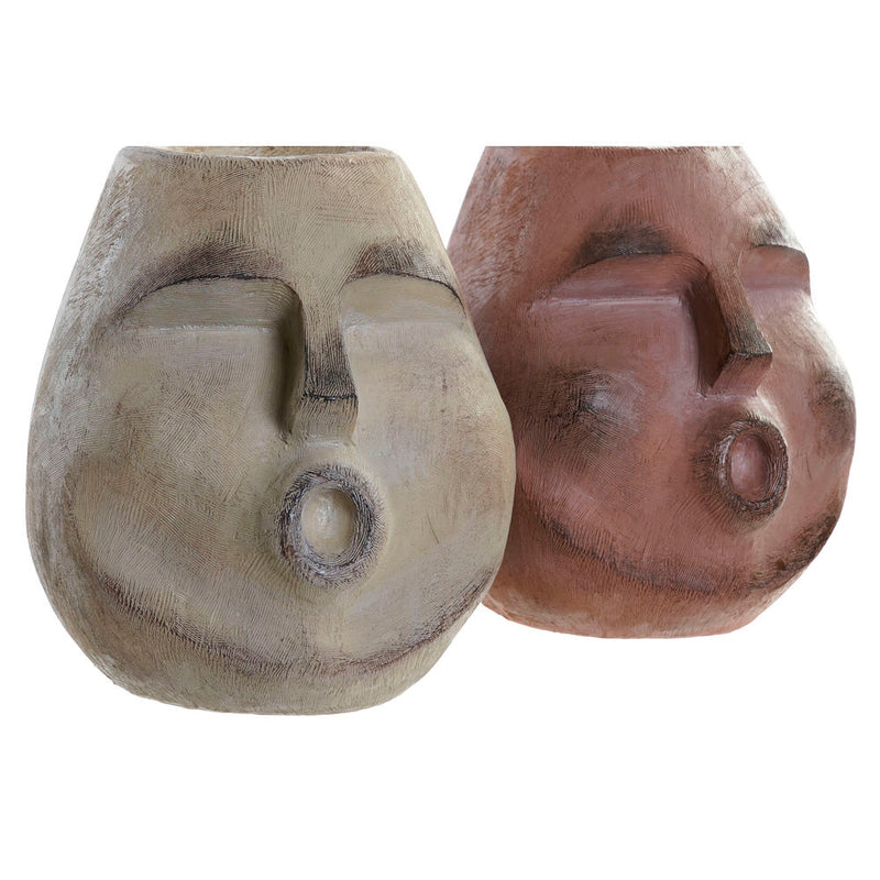 DKD Home Decor Vase FAțț BEIGE RESIN TERRACOTTA (2 PCS) (21 x 20 x 22,5 cm)