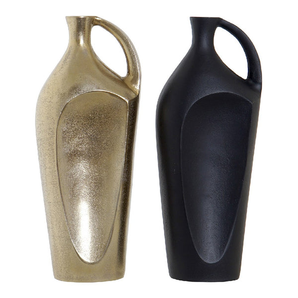 Vase de décoration intérieure DKD avec poignées en aluminium noir 14 x 8 x 34 cm (2 pc)