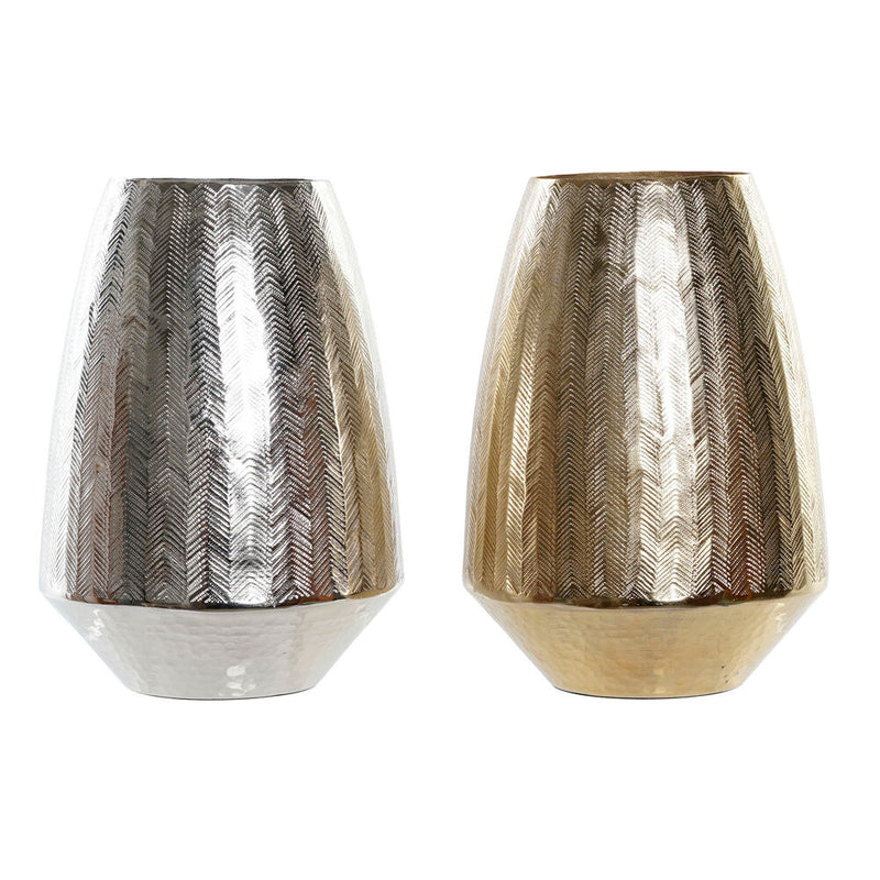 DKD Home Vase Decor Silver Aluminium (2 PCS) (22 x 22 x 32 cm)