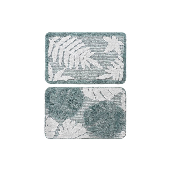 Tappeto DKD Home Decor Bianco Verde Poliestere Frunze (2 pcs) (70 x 70 x 45 cm) - zannishop