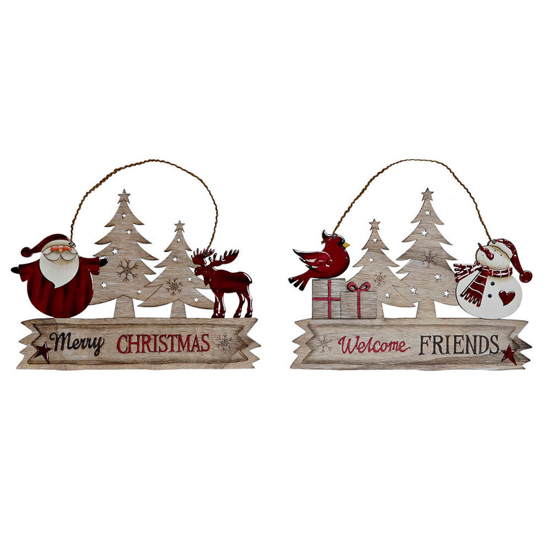 Décoration de Noël DKD DecCor Decor Verre en bois (2 pcs) (29,5 x 1,3 x 26 cm)