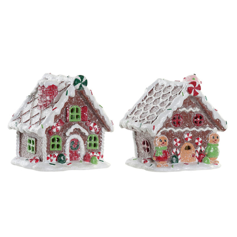 Decorazione Natalizia DKD Home Decor Resina Casa (2 pcs) (13 x 10 x 14 cm)