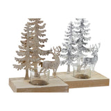 Portacandele Natalizio DKD Home Decor Albero Metallo Legno (13.5 x 10 x 22 cm) (2 pcs)