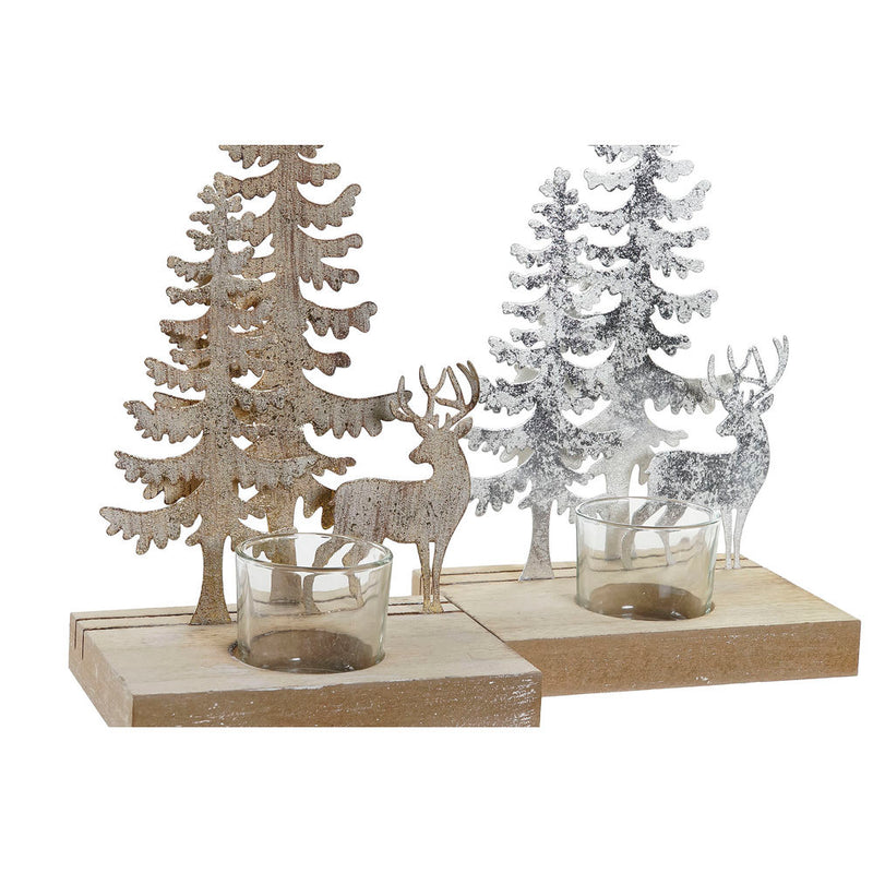 Portacandele Natalizio DKD Home Decor Albero Metallo Legno (13.5 x 10 x 22 cm) (2 pcs)