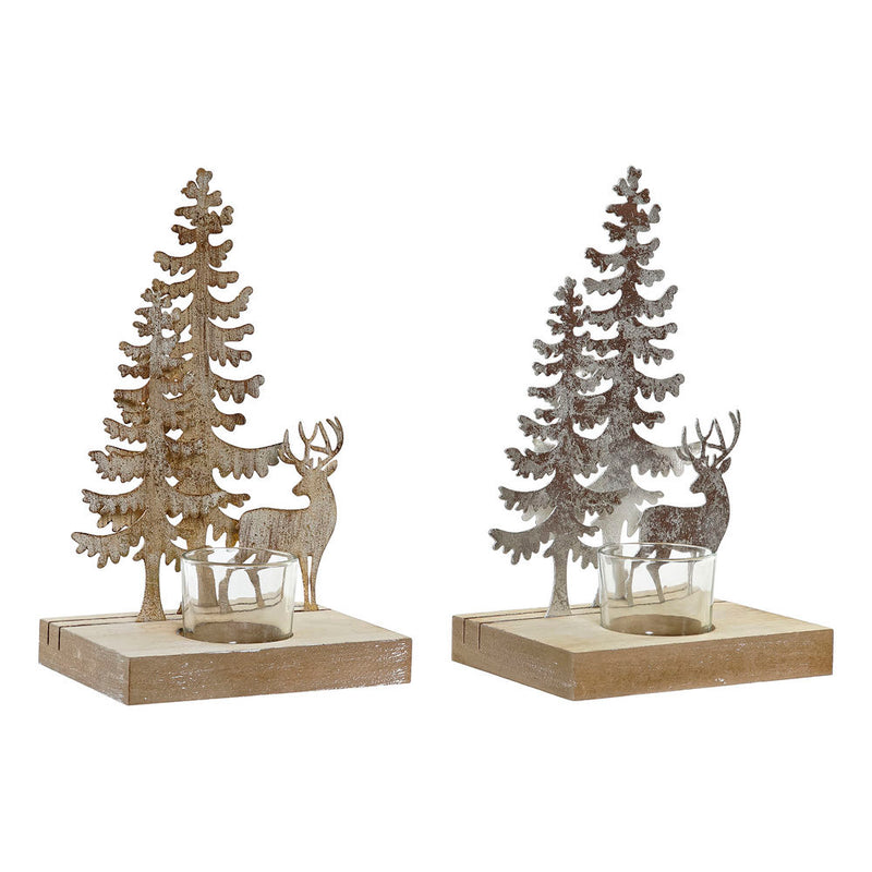 Portacandele Natalizio DKD Home Decor Albero Metallo Legno (13.5 x 10 x 22 cm) (2 pcs)