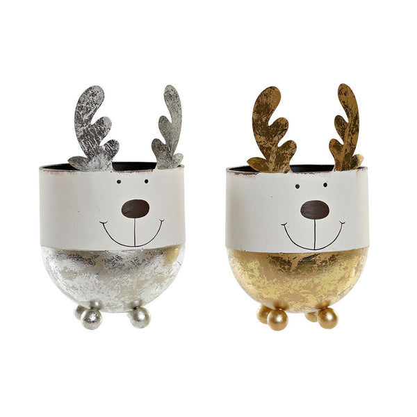 DKD Vase Home Decor décor en métal Metal Silver White Reindeer (2 PCS) (11 x 11 x 18 cm)