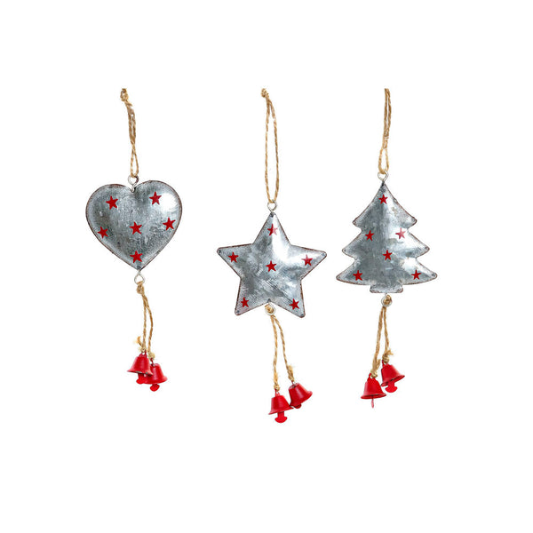 Ensemble de décorations de Noël DKD Decor Home Heart Metal Wood Corde (6 x 2 x 12 cm) (3 pcs)