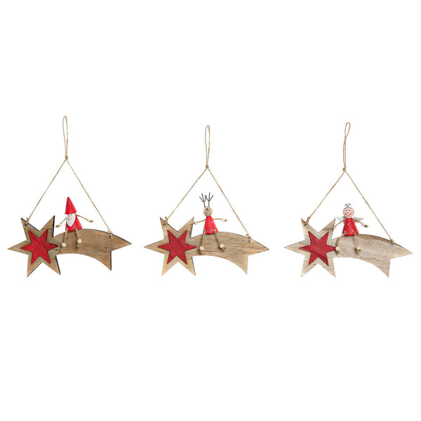 Décoration de Noël DKD Decor Decor Wood Cord Star (21 x 3 x 15 cm) (3 pc)