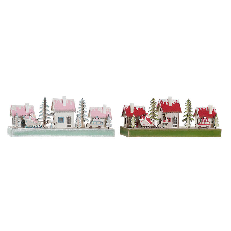 Weihnachtsdekoration DKD Home Decor Holzhaus (2 Stcs) (30 x 6 x 12 cm)